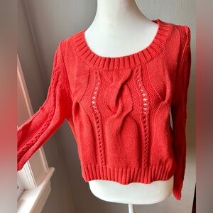 Anthropologie Coral Cropped Cable-Knit Patterned Cotton Sweater | M